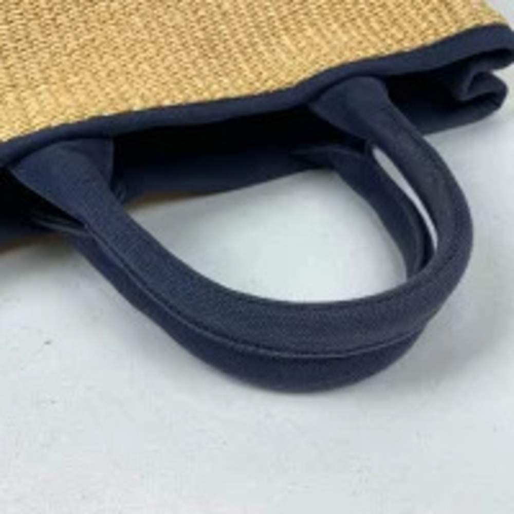 Prada plate tote bag basket handbag raffia beige Navy Blue - Picture 6 of 7